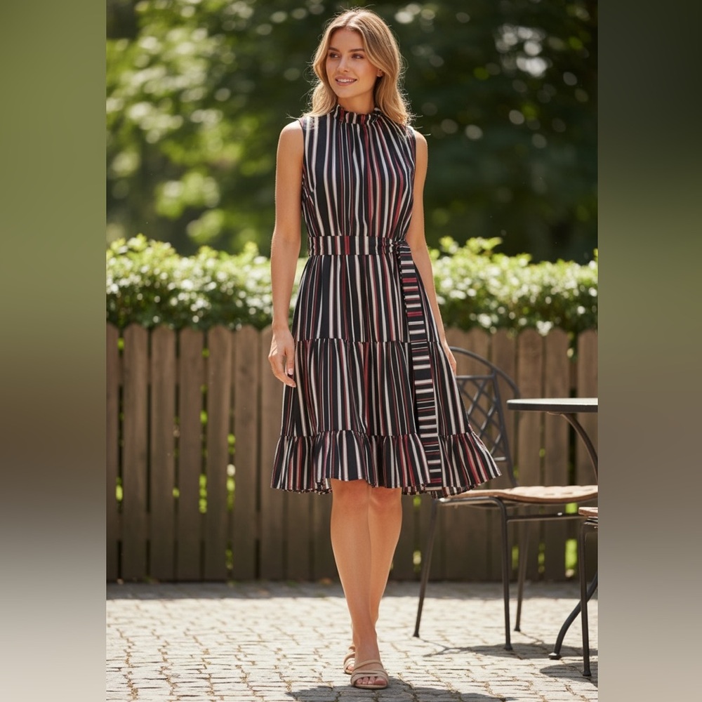 Area Stars Tiered Midi Dress Large NWT Sleeveless Smocked Back Belted